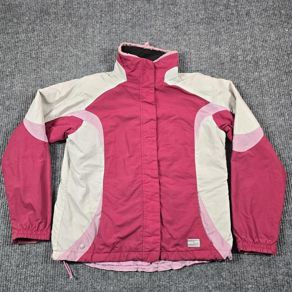 L.L.Bean Jacket Womens Small Pink Hooded Nylon Colorblock Full‎ Zip Winter Coat